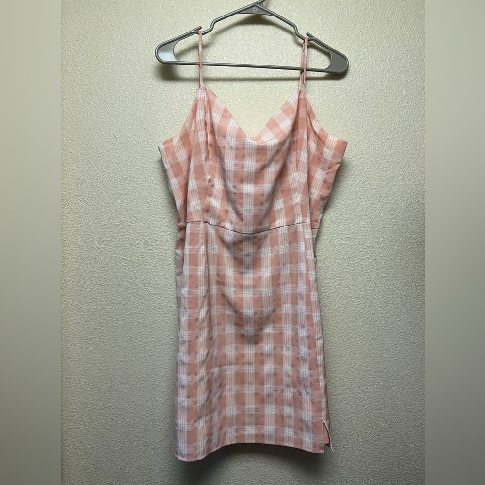 Woman’s BP pink and white plaid dress